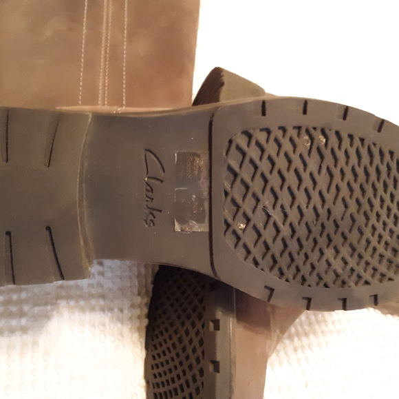 Clarks Gray Suede 100% Leather Knee - High Block Heel Boots - Picture 2 of 9